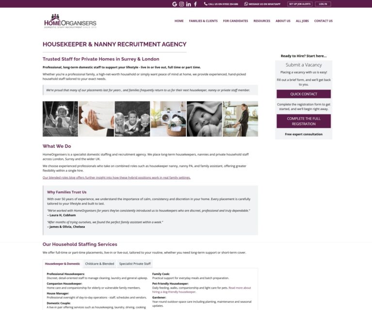 Southampton website designer for nanny agency